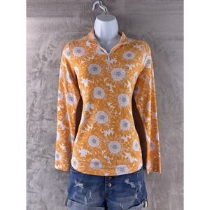 IBKUL Golf Shirt Womens Size Small Orange Floral Zip UPF 50+ Long Sleeve